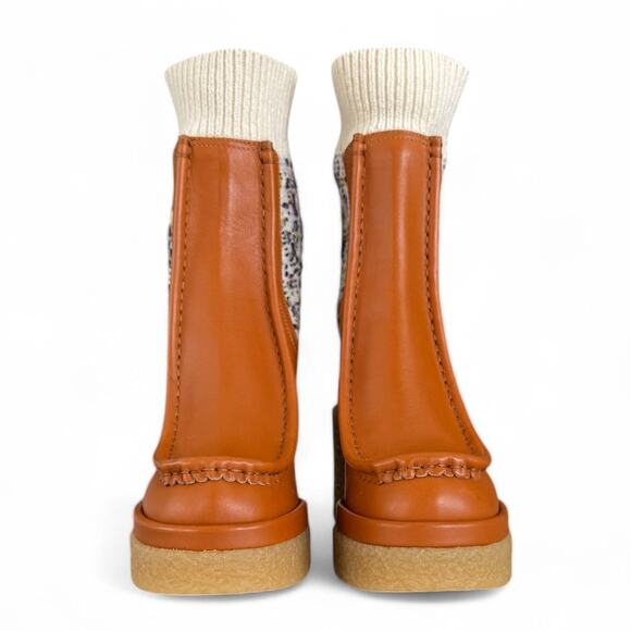 Chloe Jaime Sock Cuff Luminous Ochre Leather Ankle‎ Boots 37 Wide NWB $1225 - Picture 2 of 9